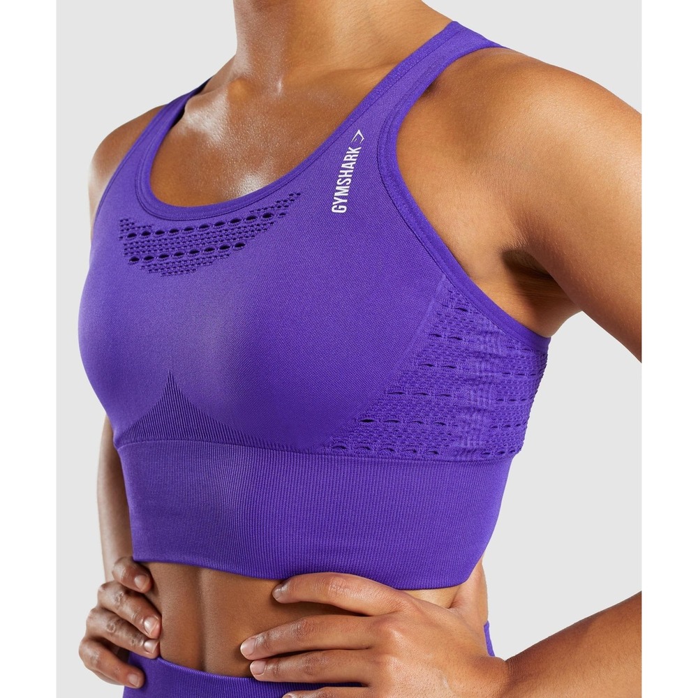 Gymshark Energy Seamless Crop Top Sports Bra Womens M Purple Strappy Workout